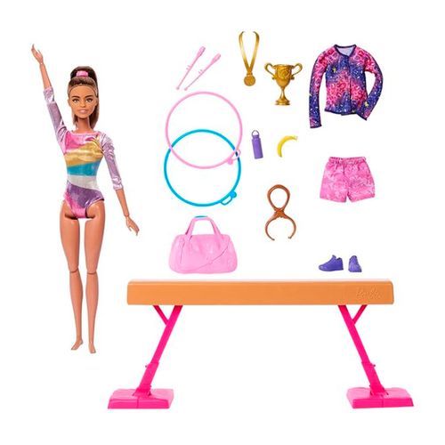 Set de juego gimnasta cabello castaño Barbie multicolor hrg53