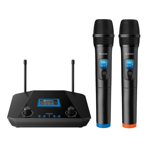 Sistema Profesional con 2 Micrófonos Inalámbricos Steren Negro WR-809 UHF