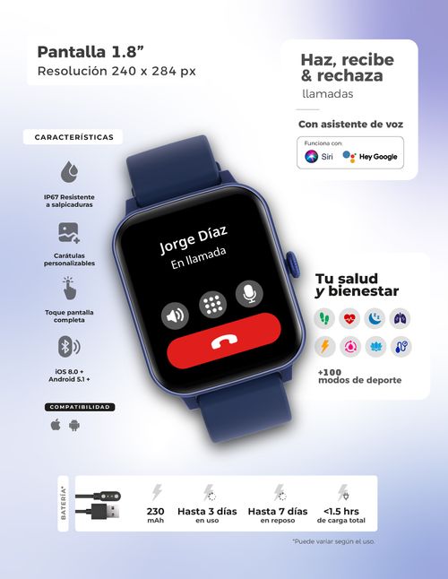 Smartwatch Binden Era Day Win Pantalla 1.8” Azul