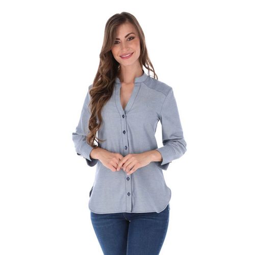 Blusa Camisera Para Dama Porto Blanco Azul DBASIC-14