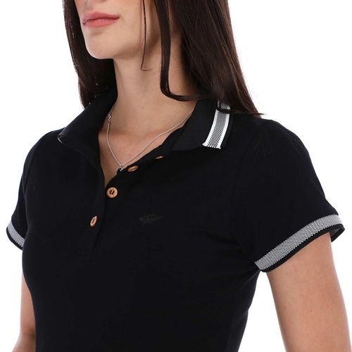 Playera Tipo Polo Para Dama Porto Blanco Negro DPBASIC-1801