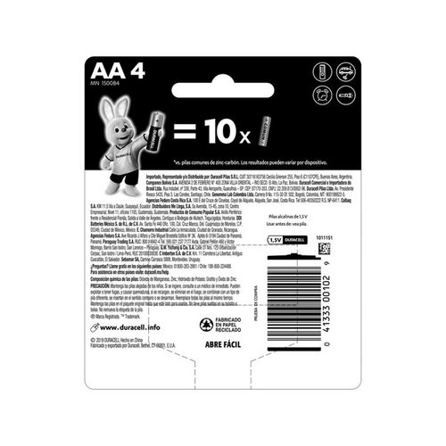 Pila alcalina aa con 4 piezas Duracell negro aa pila duracel