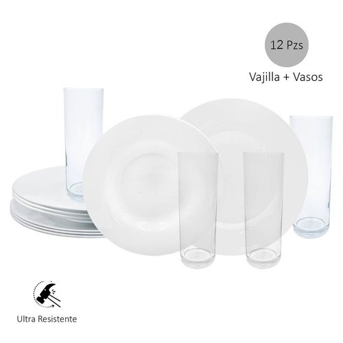 Vajilla 12 Piezas España Opal  Regalos Siglo XXI Blanca 1522-1309/1310