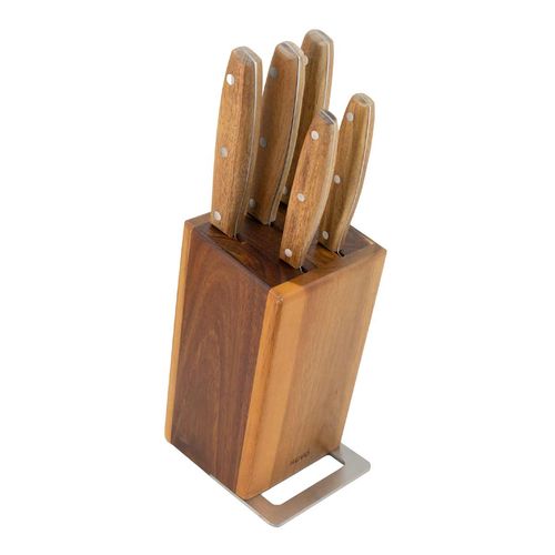 Juego de 5 cuchillos con base de madera Regalos Siglo XXI café 1795-11