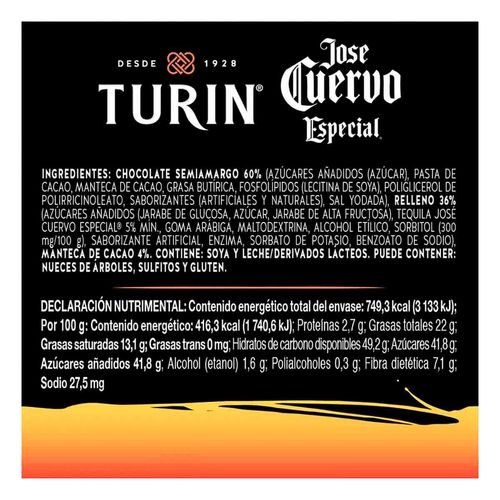 Chocolates jose cuervo Turín tubo 180 gr