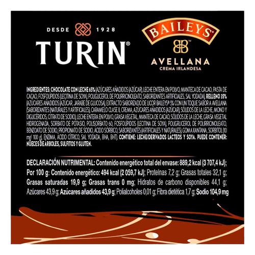 Chocolates baileys avellana Turín tubo 180 gr