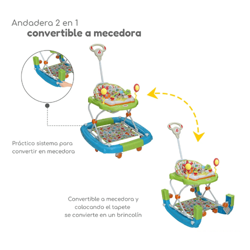 Andadera mecedora D'Bebe naranja verde sunshine