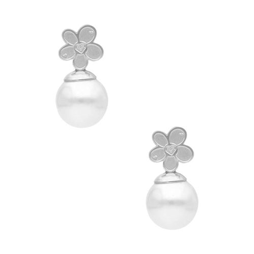 Aretes flor con perla Nuvi plateados ARN-231 P