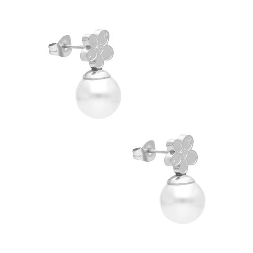 Aretes flor con perla Nuvi plateados ARN-231 P