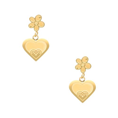 Aretes flor con corazón Nuvi dorados ARN-232 D