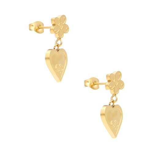 Aretes flor con corazón Nuvi dorados ARN-232 D