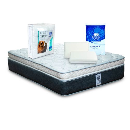Colchón Spring air gibson  + almohada 2 pack essence memory foam + protector de cajon dry tech queen size