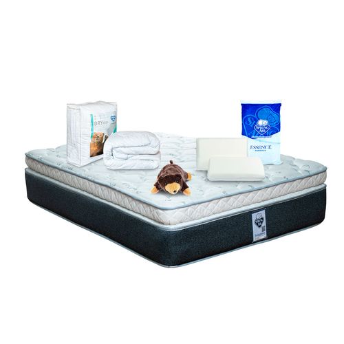 Colchón Spring air gibson  + almohada 2 pack essence memory foam + protector de cajon dry tech individual