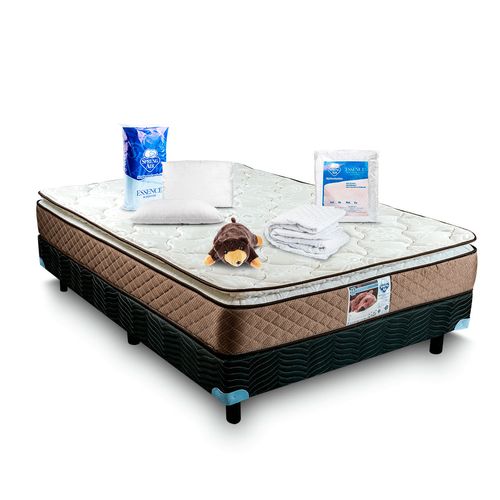 Colchón Spring air berkeley + almohada 2 pack essence peach feel + protector de colchón essence impermeable qs + box