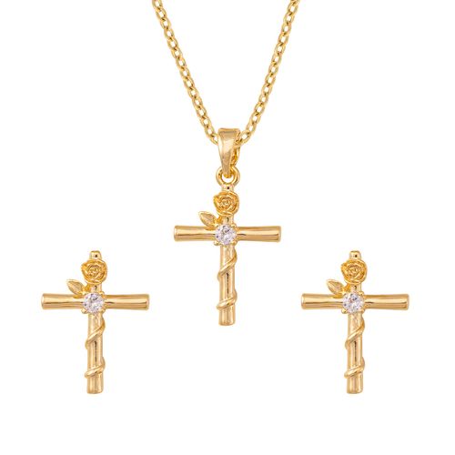 Set de collar y aretes Unlimited by ob chapa de oro 18 k cruz roseta JRCAWKN101