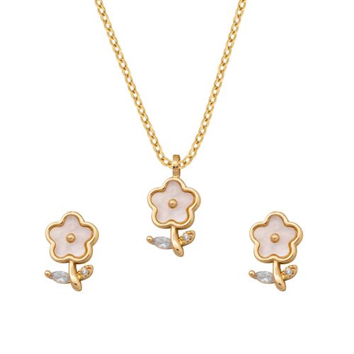 Set de collar y aretes Unlimited by ob chapa de oro 18 k florecitas JRIOTS105