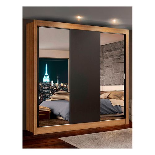 Closet Madesa 3 puertas con 2 espejos 2 cajones marrón negro lyon