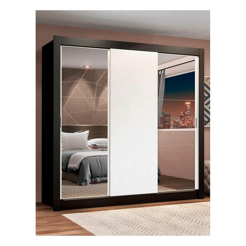 Closet Madesa 3 puertas con 2 espejos 4 cajones negro blanco lyon plus