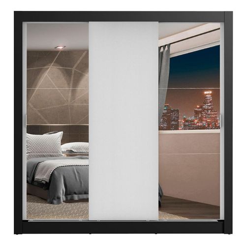 Closet Madesa 3 puertas con 2 espejos 4 cajones negro blanco lyon plus