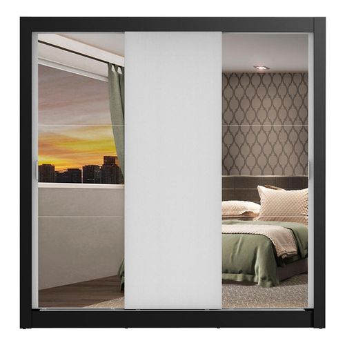 Closet Madesa 3 puertas con 2 espejos 2 cajones negro blanco lyon