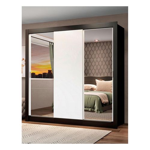 Closet Madesa 3 puertas con 2 espejos negro blanco mónaco