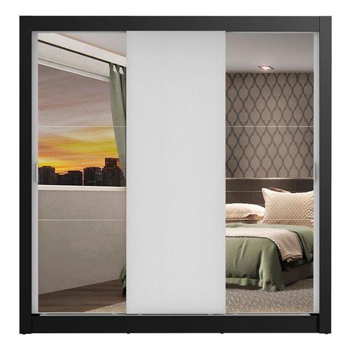 Closet Madesa 3 puertas con 2 espejos negro blanco mónaco