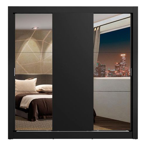 Closet Madesa 3 puertas con 2 espejos 4 cajones negro lyon plus