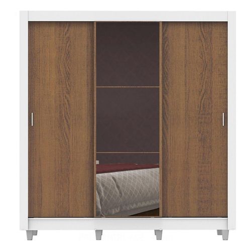 Closet Madesa 3 puertas con 1 espejo 4 cajones con pies blanco marron lyon plus