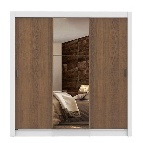 Closet Madesa 3 puertas con 1 espejo 4 cajones blanco marrón lyon plus