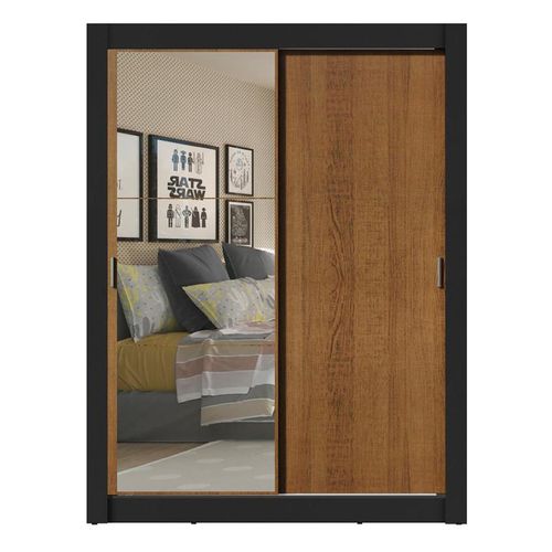 Closet Madesa 2 puertas con 1 espejo 4 cajones negro marrón dallas plus