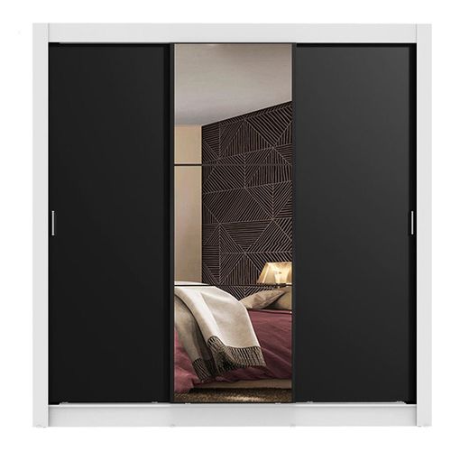Closet Madesa 3 puertas con 1 espejo blanco negro monaco