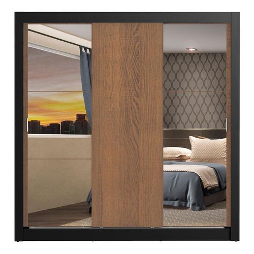 Closet Madesa 3 puertas con 2 espejos negro marrón mónaco