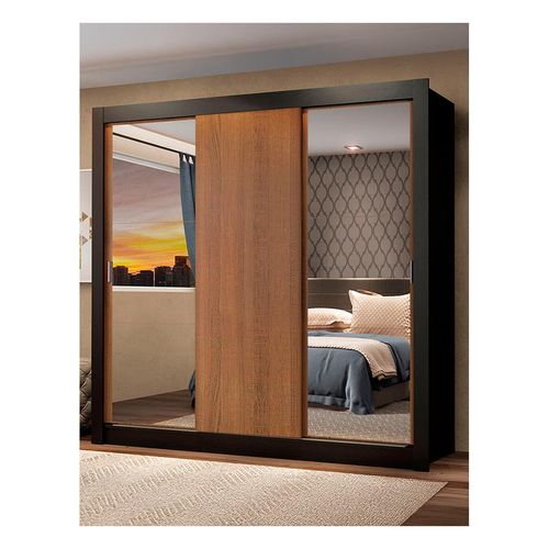 Closet Madesa 3 puertas con 2 espejos negro marrón mónaco