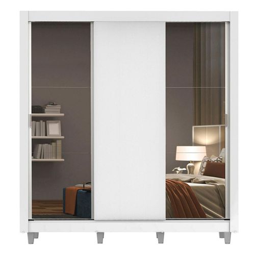 Closet Madesa 3 puertas 2 espejos con pies blanco mónaco