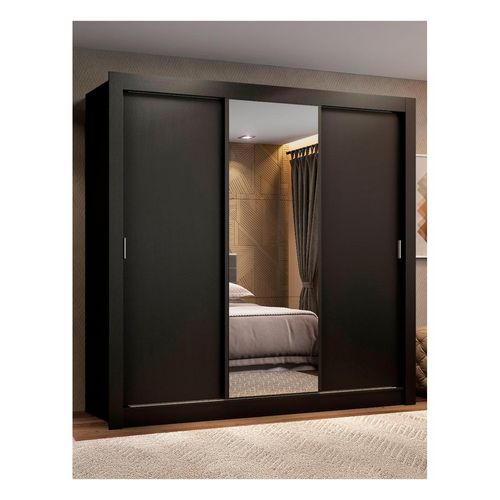 Closet Madesa 3 puertas con 1 espejo 2 cajones negro lyon