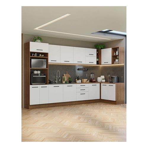 Cocina integral esquinera Madesa 499 cm marrón/blanco agata 01