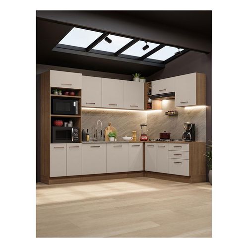 Cocina integral esquinera Madesa 479 cm marron crema agata 01