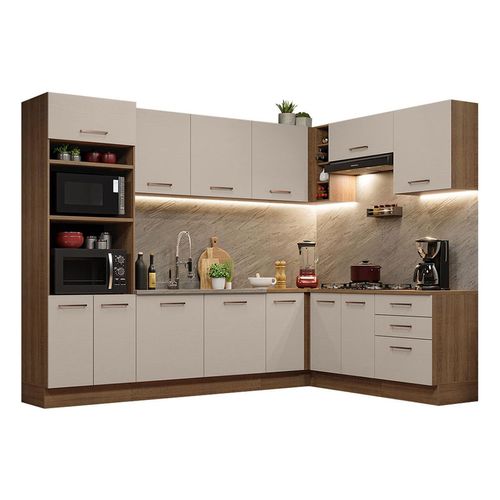 Cocina integral esquinera Madesa 479 cm marron crema agata 01