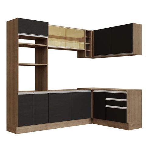 Cocina integral esquinera Madesa 399cm marron negro glamy 02