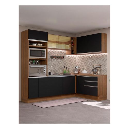 Cocina integral esquinera Madesa 399cm marron negro glamy 02