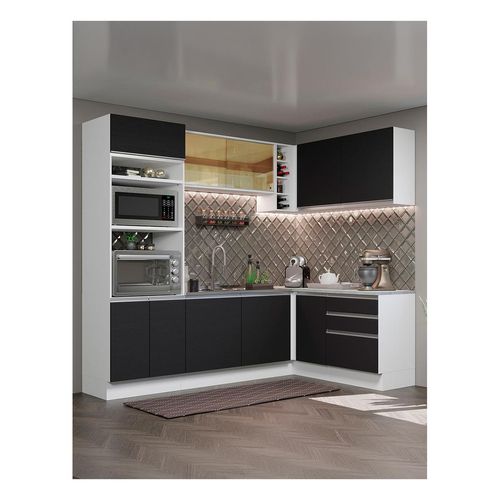 Cocina integral esquinera Madesa 399cm blanco negro glamy 02