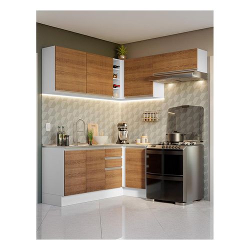 Cocina integral esquinera Madesa 349cm blanco marron glamy 07