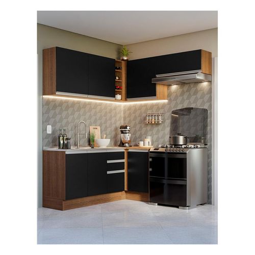 Cocina integral esquinera Madesa 349cm marrón negro glamy 07