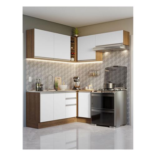 Cocina integral esquinera Madesa 349cm marron blanco glamy 07