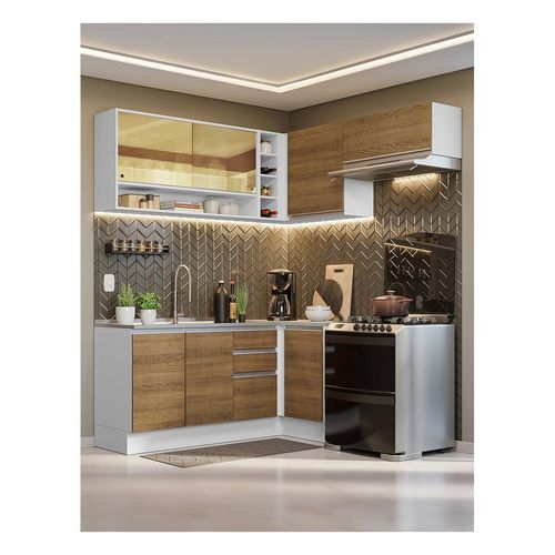 Cocina integral esquinera Madesa 349cm blanco marron glamy 06