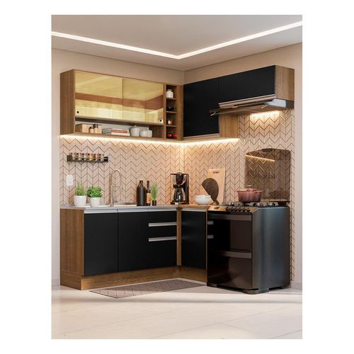 Cocina integral esquinera Madesa 349cm marron negro glamy 06