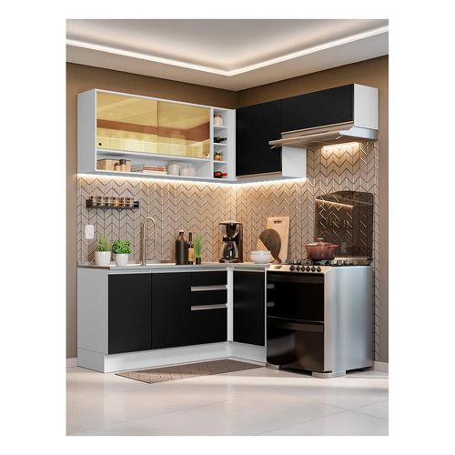 Cocina integral esquinera Madesa 349cm blanco negro glamy 06