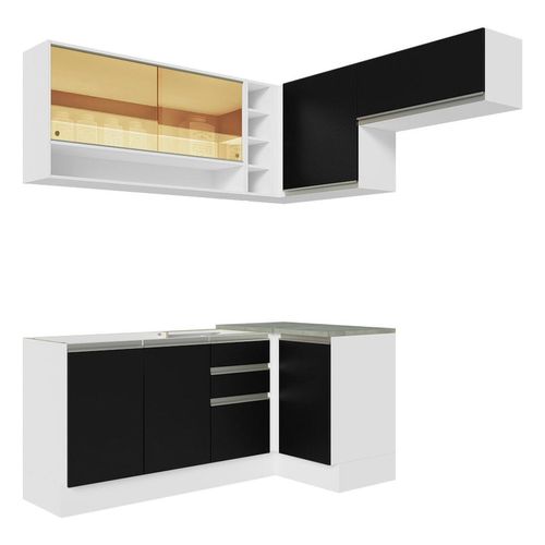 Cocina integral esquinera Madesa 349cm blanco negro glamy 06