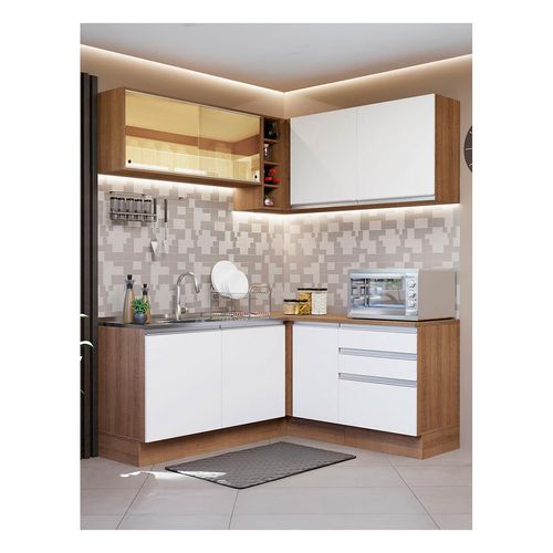 Cocina integral esquinera Madesa 329cm marron blanco glamy 02