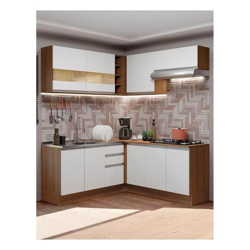 Cocina integral esquinera Madesa 349cm marron blanco glamy 01